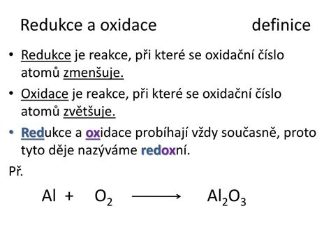 vizualizace procesu redukce a oxidace