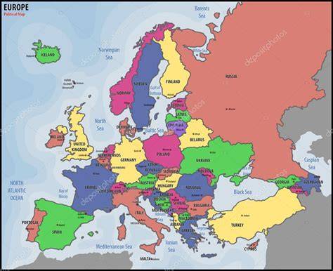 mapa Evropy a Rumunska s vyznačenou Bukureští a Bosporem